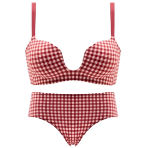 Sujetador bikini rojo transpirable de talle alto con copa 3/4, sin aros, push-up, tirantes ajustables, sin forro, sexy, con patrón liso y soporte para el pecho para mujer - Product Image 5
