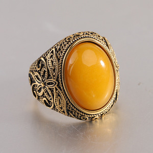 Stainless Steel <b>Ring</b> With Natural Stone Bezel Setting Flower Pattern For Women Jewelry Gift - Product Image 1