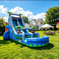 Toboggan aquatique gonflable commercial extérieur de 9 m en PVC/vinyle bleu avec piscine intégrée pour enfants, idéal pour la maison ou l'école