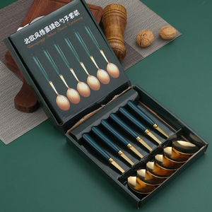 Dark Green And Gold Spoon Gift Set Stainless Steel <b>Dessert</b> Spoons For Home Use 6Pcs Set - Product Image 3