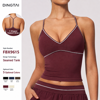 Débardeur de yoga et de fitness court pour femme, certifié GCC, côtelé, brossé, col en V, dos en Y, color block, Dingtai