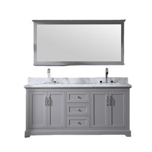 Mueble de Baño Doble Transicional de 72 Pulgadas Hecho en Vietnam, Gabinete Blanco con Encimera de Mármol Carrara y Espejo - Product Image 1