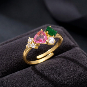 Bague en or plaqué rhodium avec pierres précieuses en zircon, design ethnique pour femmes et filles - Product Image 3