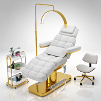 Fauteuil de soin esthétique en tissu avec base en métal doré, réglable en hauteur, inclinable et rotatif, pour spa facial et cosmétique