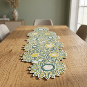 Floral Printed Table Runner Cotton Washable Classic Home Decor Yellow Green Pattern - Product Image 4