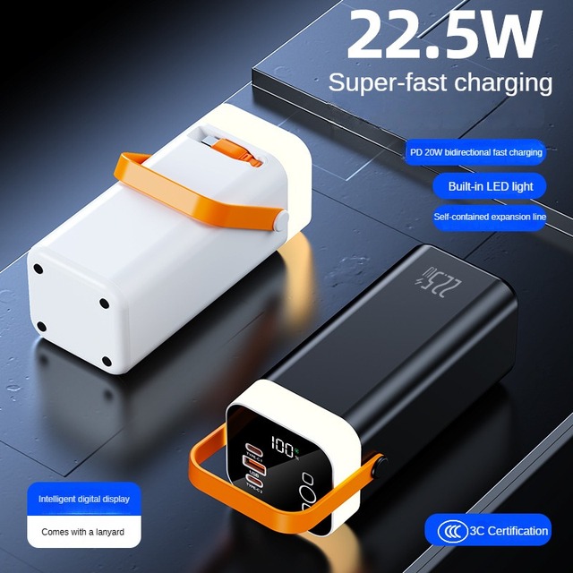 Hot Selling 22.5W PD Fast Charge Power Bank With Retractable Type C Cable Portable Charger for Phone Outdoor Travel Emergency