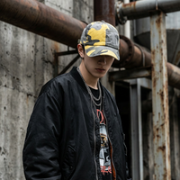 Casquette de baseball camouflage jaune-gris délavée et vieillie, style Dad Hat, avec logo personnalisé, 6 panneaux, non structurée, dessus souple, pour l'extérieur et la protection solaire