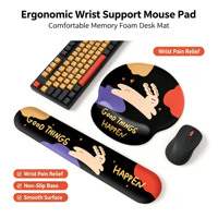 Ensemble de repose-poignets ergonomique 3 en 1 pour souris et clavier, mousse à mémoire de forme en gel, antidérapant, imperméable, coussin rond pour le bureau, les jeux, la saisie, OEM