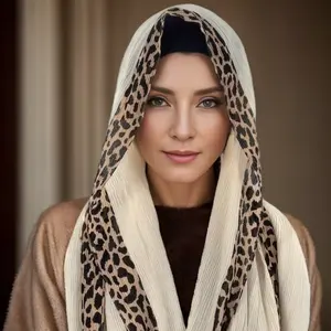 透气豹纹头巾褶棉围巾伊斯兰实心头巾褶皱头巾Foulard Femme Musulman包裹头巾