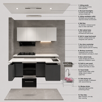 Buffet blanc moderne avec étagères ouvertes, tiroirs et armoire sans poignées, meubles de cuisine, meubles de salle à manger, sur mesure