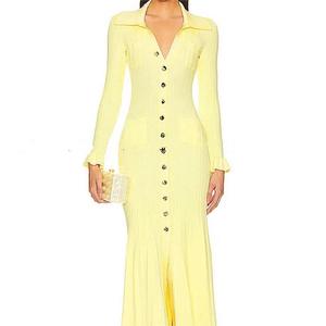 Robe longue en tricot à boutonnage simple, élégante et raffinée, pour femme <span class=keywords><strong>mature</strong></span>, de marque de mode automne-hiver - Product Image 3