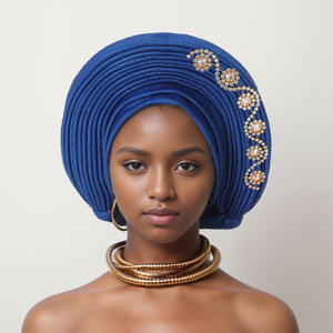 Nigeriano boda Geles africano Headtie Auto Gele turbantes para mujeres Aso Oke tela musulmana tocado cabeza femenina - Product Image 5