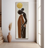 Peinture à l'huile sur toile moderne, faite à la main, écologique, 3D, minimaliste, réaliste, texturée, motif couple, soleil doré, neutre, Wabi