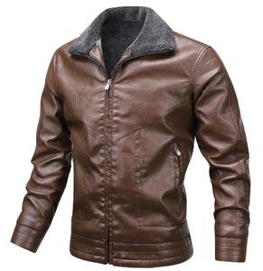 Giacca invernale calda da uomo giacca <span class=keywords><strong>marrone</strong></span> collo di <span class=keywords><strong>pelliccia</strong></span> giacca di pelle spessa giacca di pelle per uomo - Product Image 1