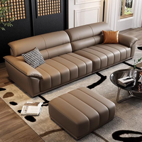 Ensemble de canapés modernes en cuir marron, canapé sectionnel droit avec fauteuil individuel et ottoman, meubles de salon