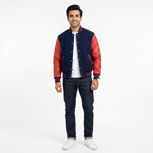 Blouson universitaire en coton premium, style américain, motifs audacieux, broderie personnalisée, col montant, idéal pour les jeunes de la Génération Z, pour le quotidien, l'université et les trajets. - Product Image 1