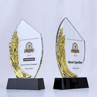 Trophées en cristal gravés sur mesure avec motif d'épi de blé doré, plaque de récompense en verre, trophée en cristal MH-T541