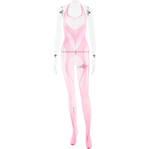 Body string transparent à strass pour femme, entrejambe ouvert, haute élasticité, noir, blanc, rose, en polyester extensible - Product Image 5