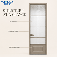 Puerta de Aluminio Vintage con Vidrio Texturizado para Baño, Puerta Abatible para Hoteles Boutique