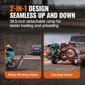 Support de chargement pour moto avec attache de remorquage 2 pouces, capacité 500 LBS, en acier robuste, pour moto tout-terrain, scooter, chaîne de sécurité de fixation pour SUV, <span class=keywords><strong>camion</strong></span>, fourgonnette - Product Image 4