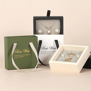 Custom Logo Printed <b>Small</b> Paper Cardboard Ring <b>Drawer</b> Jewelry Packaging Box with Matching Gift Bag and Handbag - Product Image 5