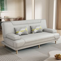 Sofá Cama Plegable de Madera y Cuero, Minimalista y Moderno, de Dos Plazas, Resistente a Arañazos de Gato, para Sala de Estar