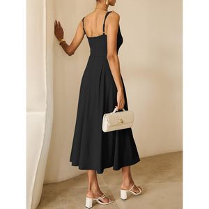 Vestido de cóctel para mujer, cuello cuadrado, línea A, sin mangas, fluido, elegante, formal, para invitadas de boda, fiesta, vestido largo de verano - Product Image 3