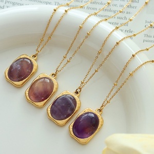 Collar con colgante ovalado de piedra de ágata Natural chapado en oro de 18k, cadena de eslabones de acero inoxidable, gargantilla de ónix, gran oferta europea - Product Image 1