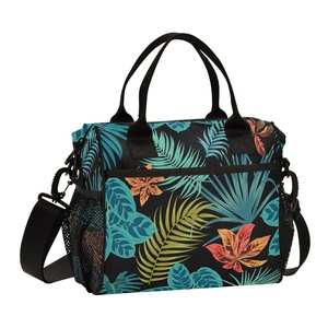 Sac isotherme tendance à motif feuilles tropicales, sac fourre-tout isotherme personnalisé en aluminium avec poches en filet - Product Image 1