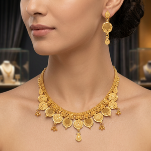 Collier classique en or massif de haute qualité pour femme, design goutte d'eau, bijoux de mariage, bijou indien, or certifié par une tierce partie - Product Image 2