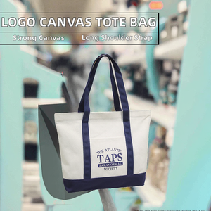 Custom Extra Large Cotton Canvas <b>Tote</b> Bags with Logo Printing Blank Plain Pocket and Zipper Shoulder Handle Letter Pattern - Product Image 3