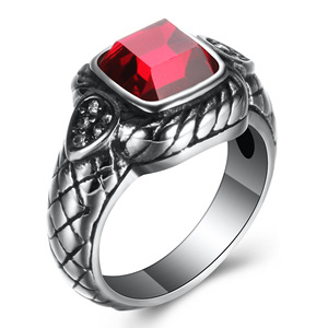 Anillo de hombre con diseño de serpiente, bisel de cristal rojo, acero inoxidable, joyería de moda, regalo - Product Image 1