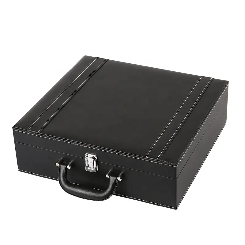 Valise personnalisée de luxe noire en cuir PU Boîtes à vin pour outils Coffrets cadeaux pour le réveillon de Noël Boîte en bois Mdf Cadeau en bois