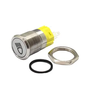 Esyfiln — interrupteur avec bouton-poussoir, 16mm, 6V, 12V, 220V, anneau LED, en acier inoxydable/laiton plaqué nickel, IP67