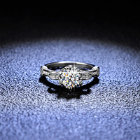 Bague de fiançailles en argent sterling S925 avec moissanite ronde taille brillant de 1 carat, motif géométrique couronne, pour cadeau d'amoureux