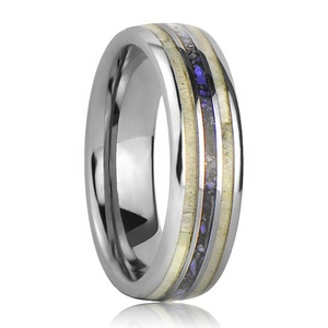 Bague de mariage en tungstène pour hommes et femmes, anneau motif cerf Antler et Lapis Lazuli - Product Image 1