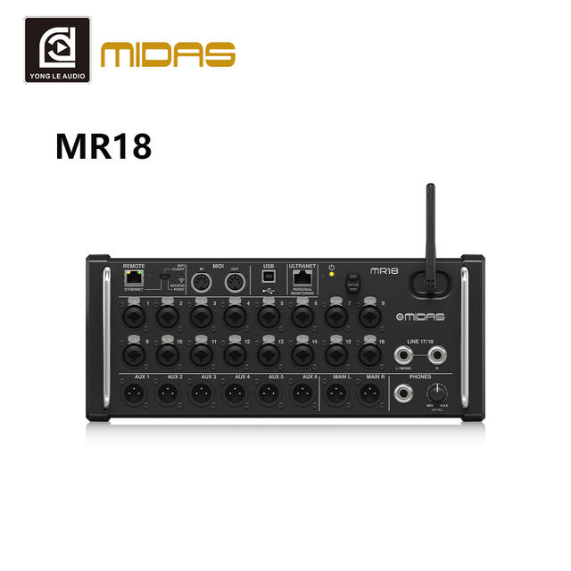 MIDAS 18-Input Channel Professional Audio Power Mixer USB Interface DJ Controller Amplifier Mixing Console for Home Music Stage