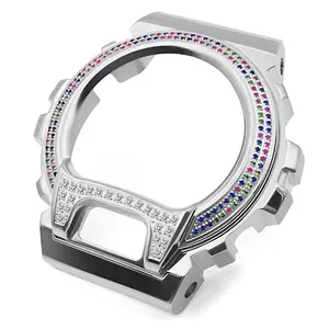 Capa de metal com moldura dw-6900 para relógio, caixa de diamante gelada Bling Bling, série de pulseira de aço inoxidável