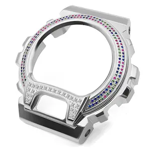 Caja de reloj con incrustaciones de piedras brillantes y correa de acero inoxidable para DW-6900 - Product Image 1