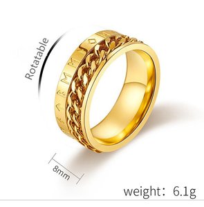 <span class=keywords><strong>Bague</strong></span> rotative en acier inoxydable plaqué or 18 carats avec motif rune viking et chaîne cubaine, bijou tendance pour homme - Product Image 6