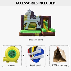 Château gonflable en PVC de nouvelle conception, thème poney brun, avec souffleur - Product Image 5