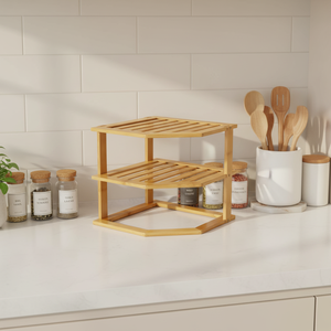 Support d'angle en <span class=keywords><strong>bambou</strong></span> à 3 niveaux pour l'organisation des épices et des condiments de cuisine – Rangement et étagères - Product Image 4