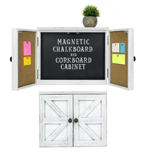 Wall Mounted Entryway Cabinet Includes Cork Board Wooden Rustic Magnetic Chalkboard