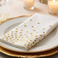 Serviettes de cocktail blanches à pois dorés, 2 plis, jetables, pour mariage, fête, restaurant, traiteur, en gros