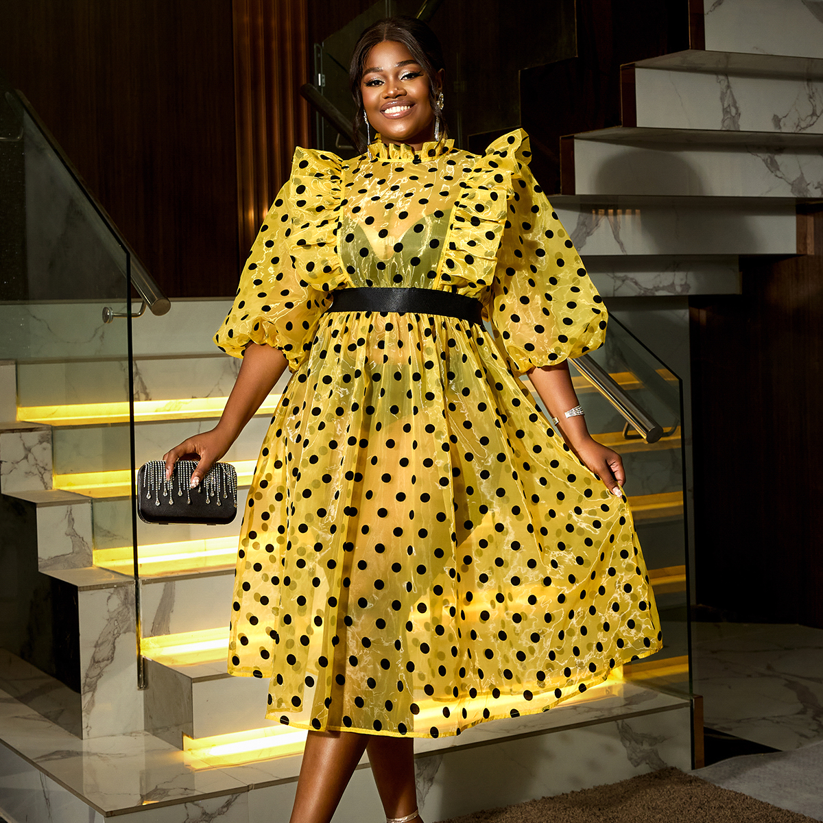 Vintage Yellow Polka Dot Dress Womens - Retro & Elegant Vintage Yellow Polka Dot Dress Womens - Retro & Elegant