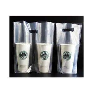 High Quality Plastic Bubble Tea Carrier Cup Beverage Coffee Juice Packaging Takeout Bag