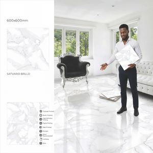 Carreaux de porcelaine nano brillants effet marbre blanc fumé 600x600mm – Collection numérique pour revêtements de sol intérieurs - Product Image 6