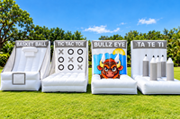 Jeux gonflables commerciaux pour fêtes et événements : Ensemble 4 pièces – Basketball, Tic Tac Toe, Cible Bullseye, Jeux de lancer interactifs pour locations événementielles