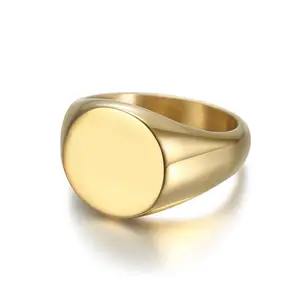 Anillos de lujo para hombre, de alta calidad, redondos, ovalados, lisos, de acero inoxidable, con grabado de personalidad, Logo en blanco dorado