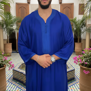 AL HIJRAH ABAYAS <b>Men's</b> Moroccan <b>Thobe</b> Intricate Embroidery Traditional Muslim Heritage Style Everyday Comfort Polyester Vintage - Product Image 3